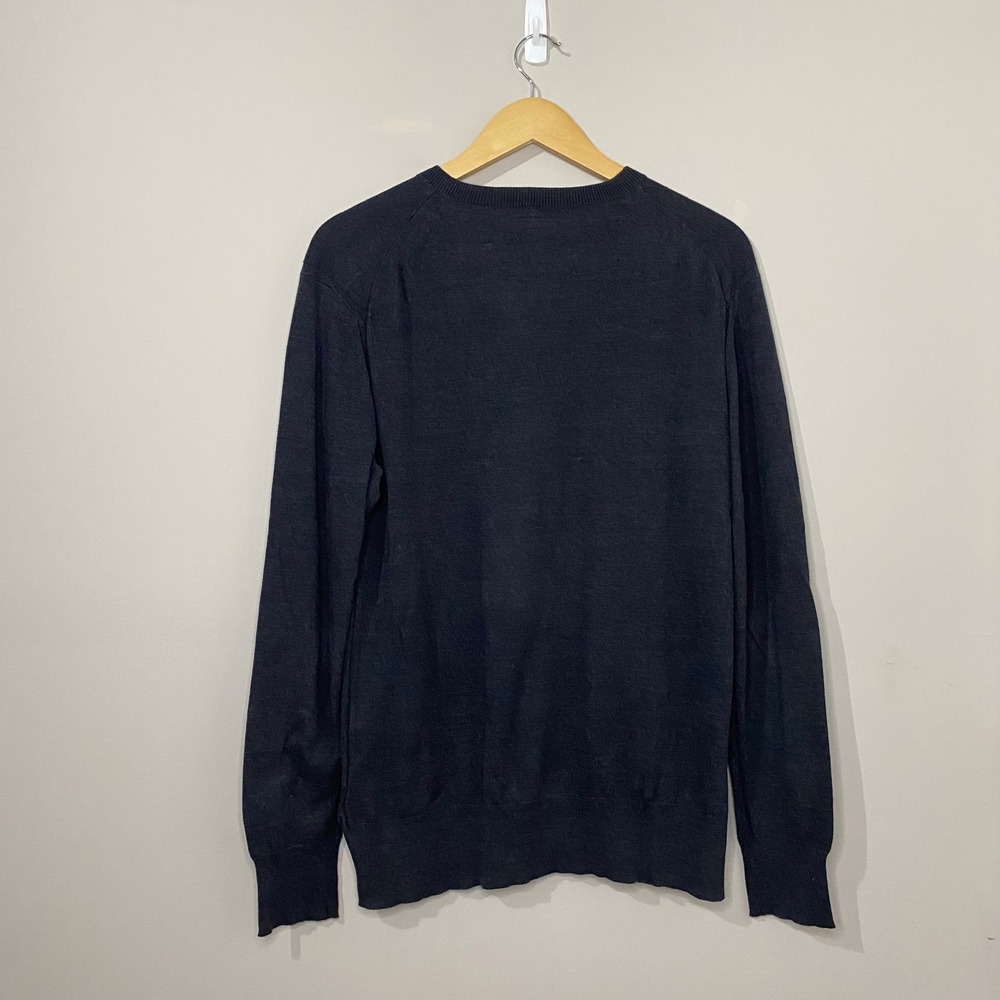 AllSaints Fritz V-Neck Sweater Mens Large Charcoal Gray Cotton Ramskull Pullover - Picture 2 of 4